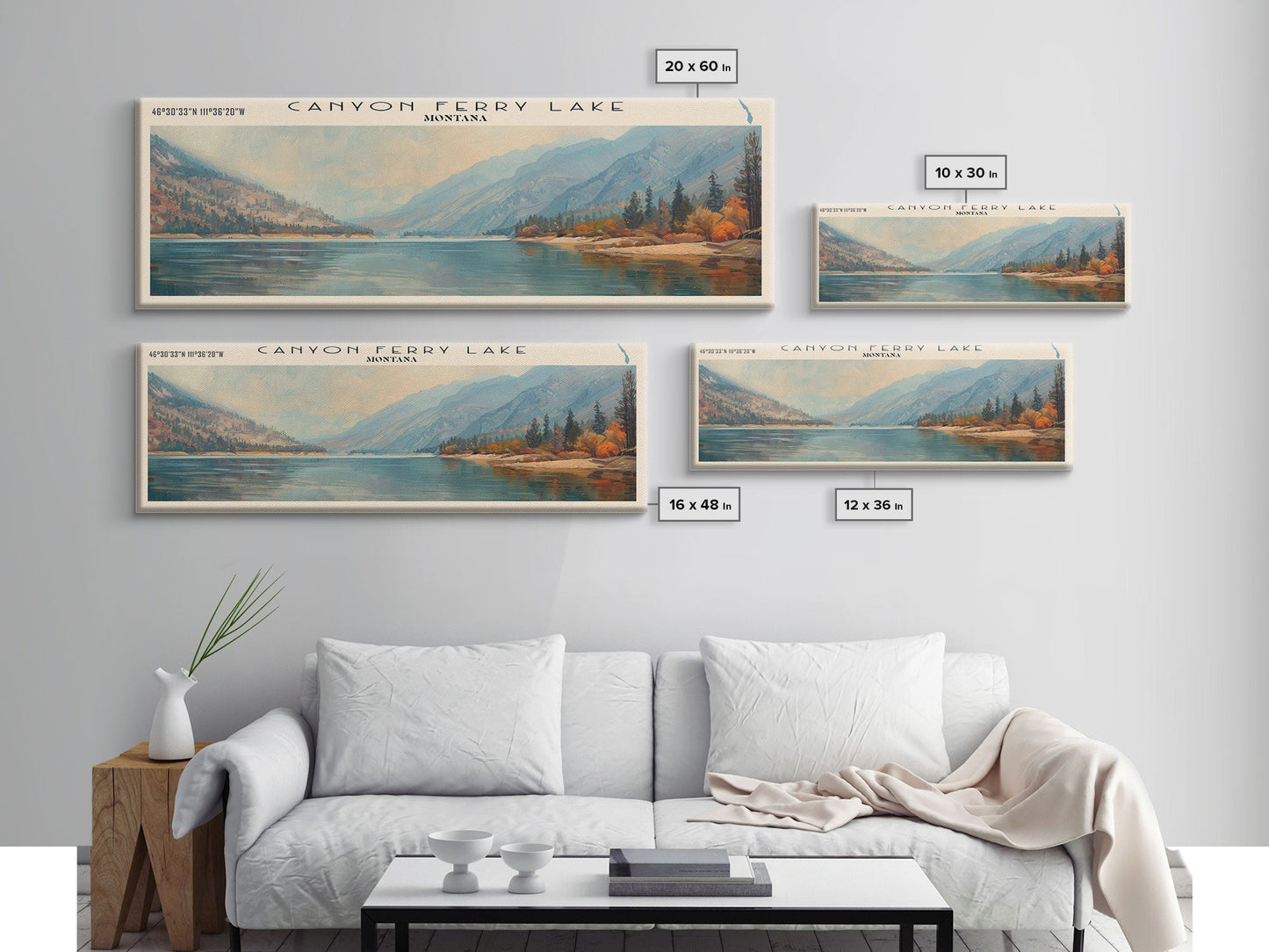 Gerahmter Leinwanddruck „Canyon Ferry Lake, Montana“, Seehaus-Kunst, Panorama-Wandbild, Reiseposter, Rustikales Seegemälde, Naturkunst