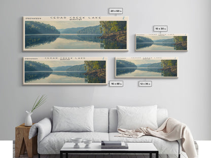 Cedar Creek Lake Kentucky Framed Canvas Print, Panoramic Lake House Decor, Wide Wall Art, Travel Poster, Rustic Lake Painting, Nature Art