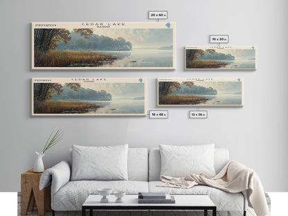 Cedar Lake Illinois Framed Canvas Print, Lake House Art, Panoramic Wide Art, Travel Poster, Minimalist Lake Painting, Home Decor