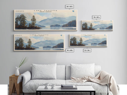 Lake Tahoma North Carolina Framed Canvas Print, Lake House Decor, Panoramic Wall Art, Travel Poster, Serene Landscape Painting, Rustic Art