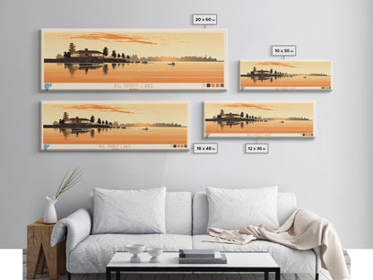 Big Spirit Lake Iowa Framed Canvas Print, Panoramic Wall Art, Midcentury Modern, Pop Art, Travel Poster, Scenic Lake House Art, Bedroom Decor