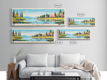 Big Trout Lake Ontario Framed Canvas Print, Panoramic Travel Poster, Midcentury Modern Wall Art, Pop Art, Nature Living Room Art, Lake House Decor