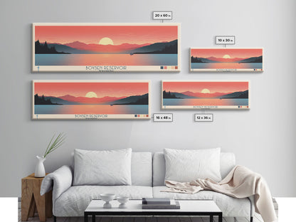 Boysen Reservoir Wyoming Framed Canvas Print, Panoramic Travel Poster, Midcentury Modern Wall Art, Pop Art, Nature Bedroom Decor, Scenic Lake House Art