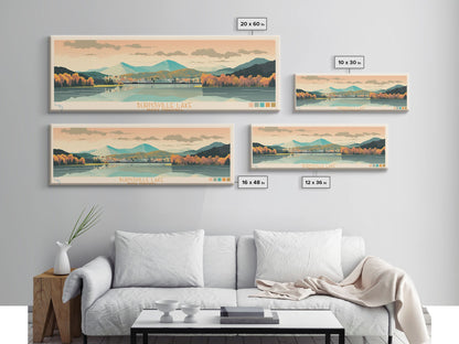Burnsville Lake West Virginia Framed Canvas Print, Midcentury Modern Panoramic Wall Art, Living Room Decor, Pop Art, Travel Poster Art, Scenic Nature Painting
