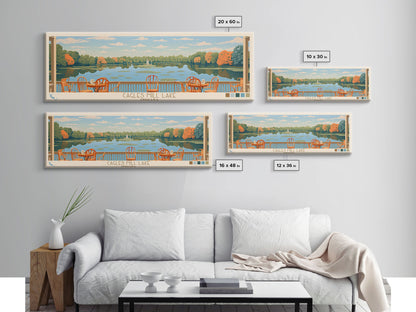 Cagles Mill Lake Indiana Framed Canvas Print, Midcentury Modern Panoramic Wall Art, Living Room Decor, Pop Art, Travel Poster Art, Scenic Nature Painting