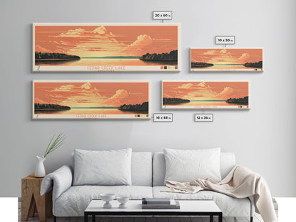 Cedar Creek Lake Kentucky Framed Canvas Print, Midcentury Modern Panoramic Wall Art, Living Room Decor, Pop Art, Travel Poster Art, Scenic Nature Painting, Lake House Decor