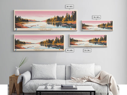 Churchill Lake Saskatchewan Framed Canvas Print, Midcentury Modern Panoramic Wall Art, Living Room Decor, Pop Art, Travel Poster Art, Scenic Nature Painting, Lake House Decor