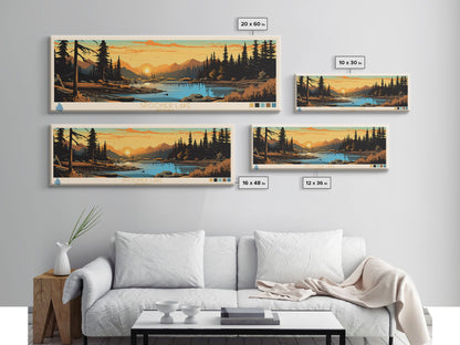 Spooner Lake, Nevada Framed Canvas Print, Lake House Decor, Midcentury Modern Art, Pop Art, Travel Poster, Bedroom Wall Art