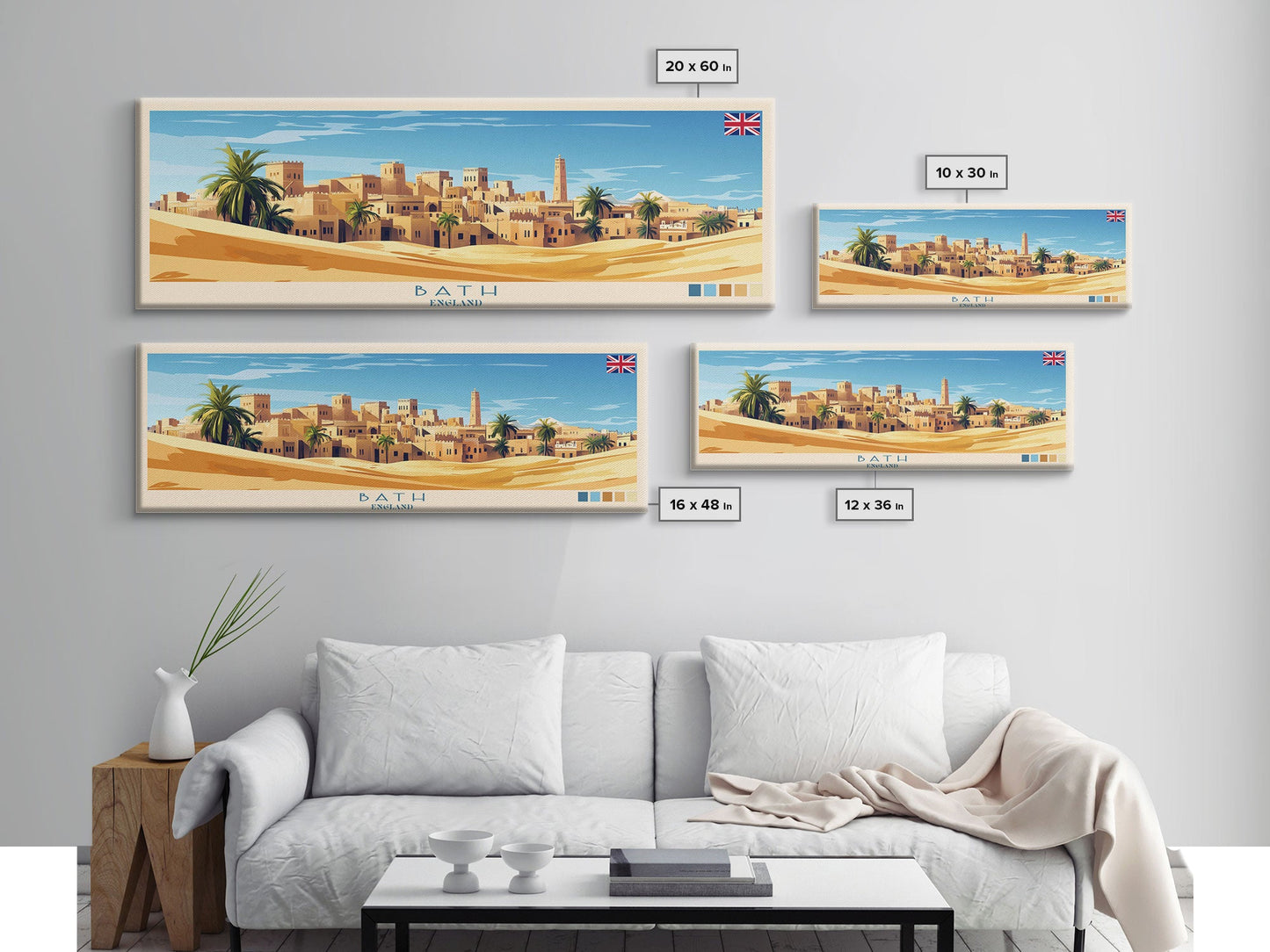 Panoramic Travel Poster Bath, England Canvas Print, Bath, England Painting, England Art, Bath Travel Art, Guest Room Painting