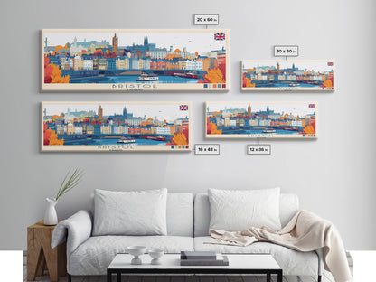 Bristol, England Panoramic Travel Poster Canvas Print, Bristol, England Painting, England Art, Bristol Panoramic Travel Art, Travel Painting