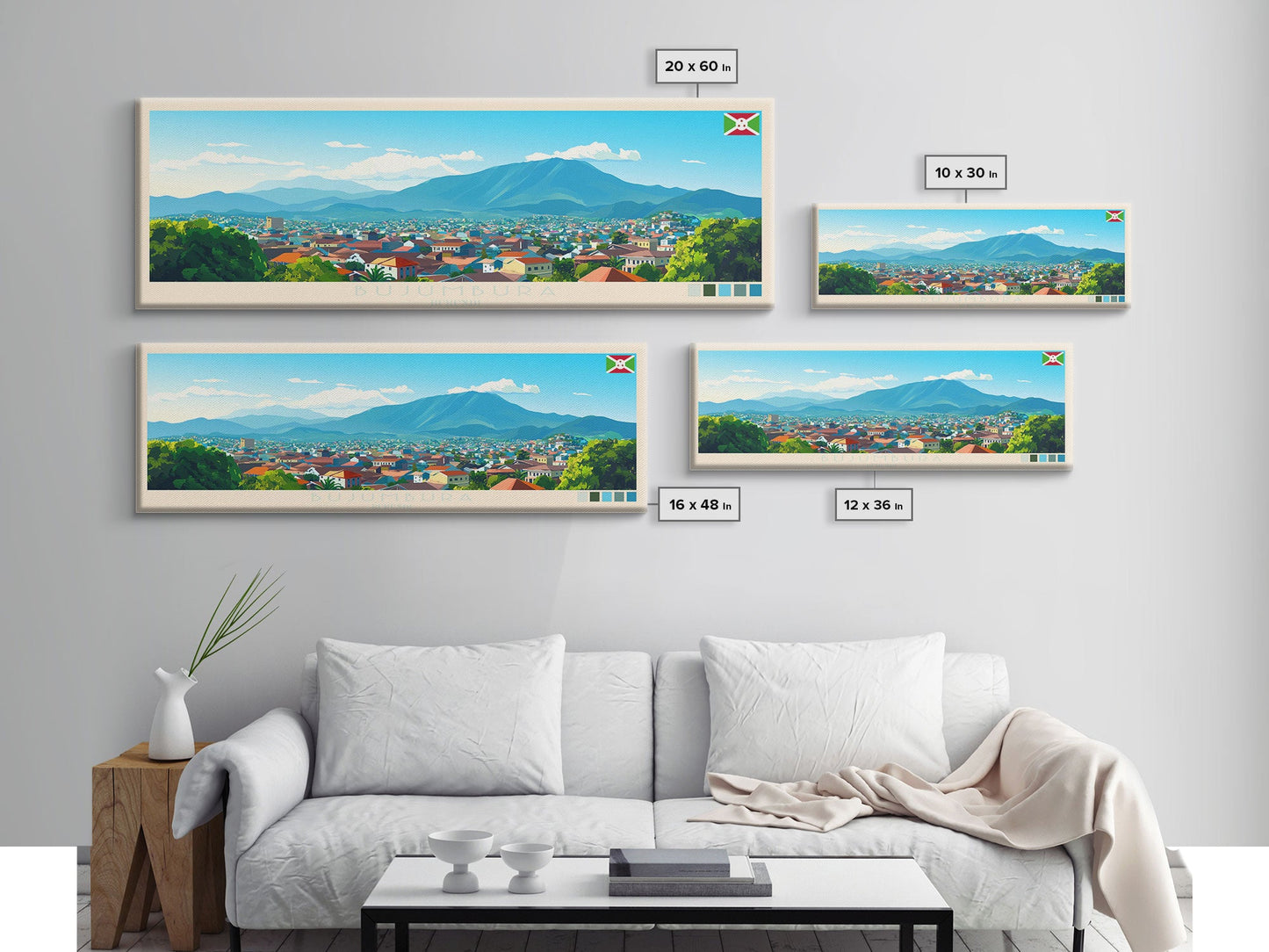 Bujumbura, Burundi Panoramic Travel Poster Canvas Print, Bujumbura, Burundi Painting, Burundi Art, Bujumbura Travel Art, Guest Room Painting