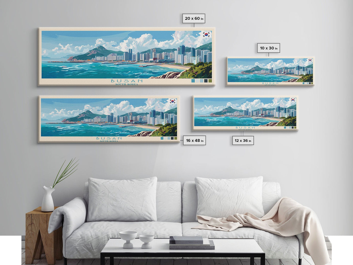 Busan, South Korea Travel Poster Panoramic Canvas Print, Busan, South Korea Painting, South Korea Art, Busan Travel Art, Guest Room Painting