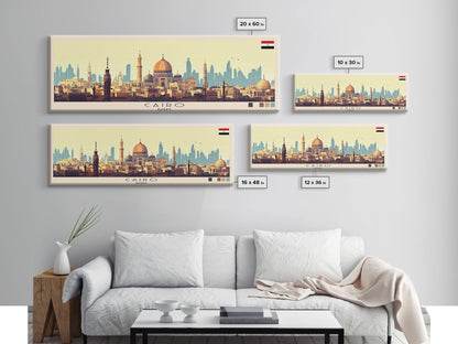 Cairo, Egypt Panoramic Travel Poster Canvas Print, Cairo, Egypt Painting, Egypt Art, Cairo Panoramic Travel Art, Travel Painting