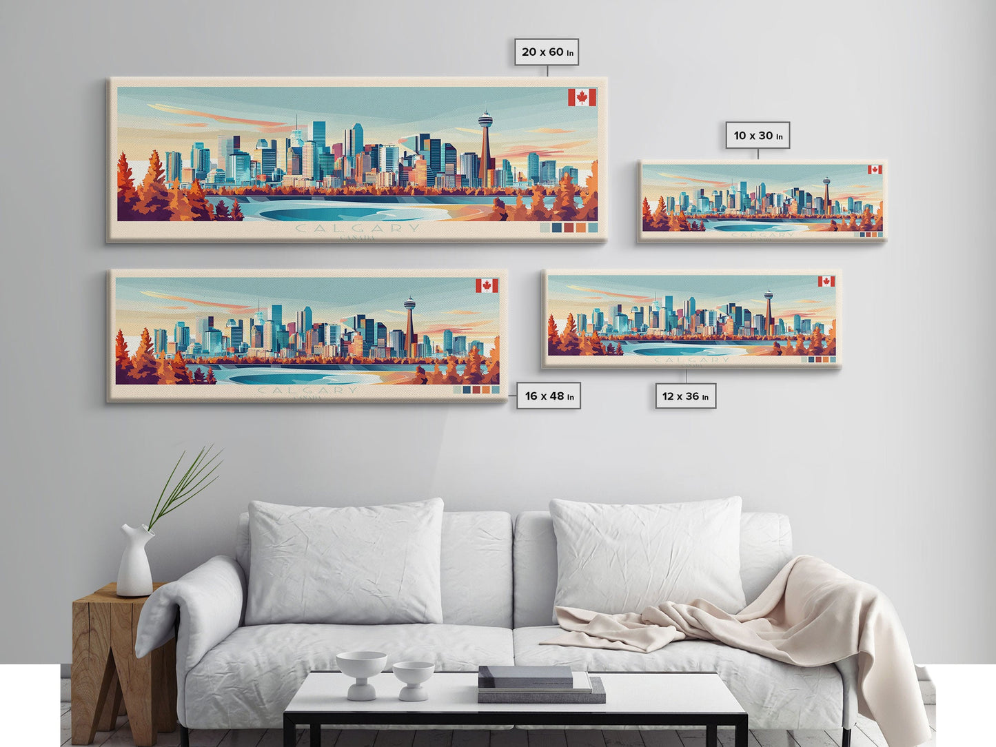 Calgary, Canada Panoramic Travel Poster Canvas Print, Calgary, Canada Painting, Canada Art, Calgary Travel Art, Living Room Painting