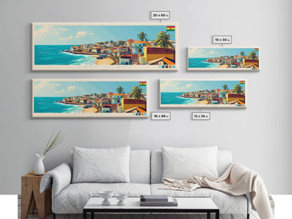 Cape Coast, Ghana Panoramic Travel Poster Canvas Print, Cape Coast, Ghana Painting, Ghana Art, Cape Coast Panoramic Travel Art, Travel Painting