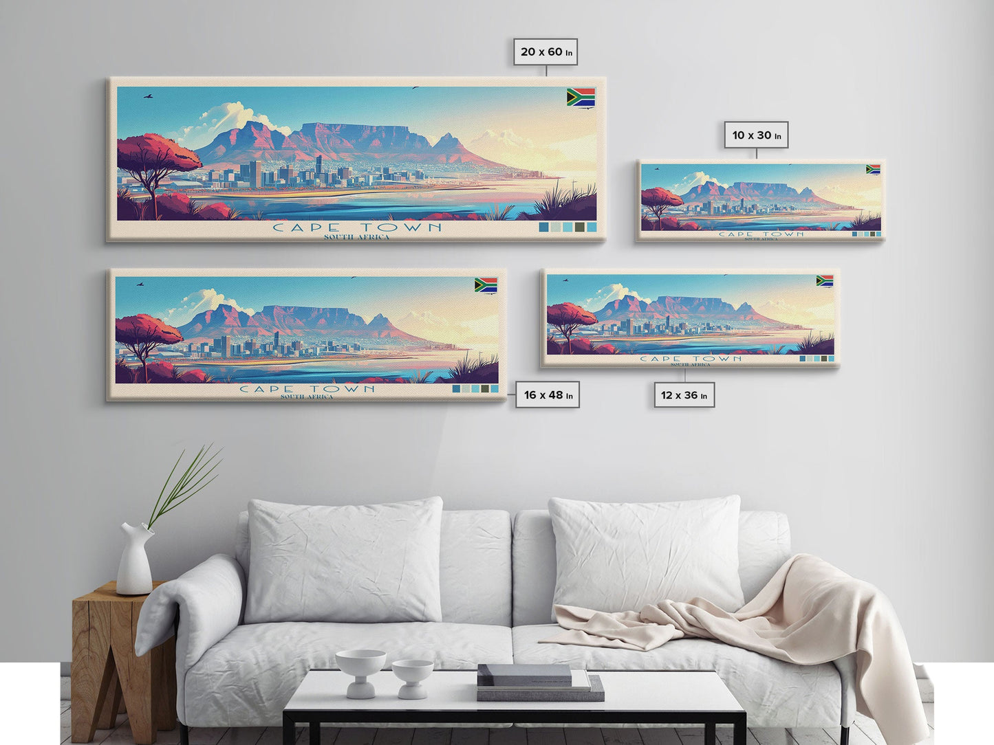 Cape Town, South Africa Panoramic Travel Poster Canvas Print, Cape Town, South Africa Painting, South Africa Art, Cape Town Travel Art, Guest Room Painting