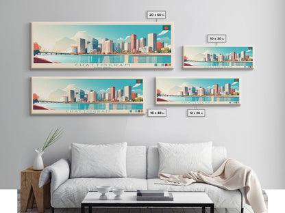 Chattogram, Bangladesh Travel Poster Panoramic Canvas Print, Chattogram, Bangladesh Painting, Bangladesh Art, Chattogram Travel Art, Guest Room Painting