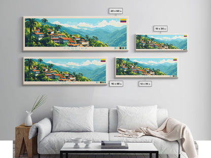 Panorama-Reiseposter Pereira, Kolumbien – Leinwanddruck, Gemälde Pereira, Kolumbien, Kunst aus Kolumbien, Reisekunst aus Pereira, Gemälde für das Gästezimmer