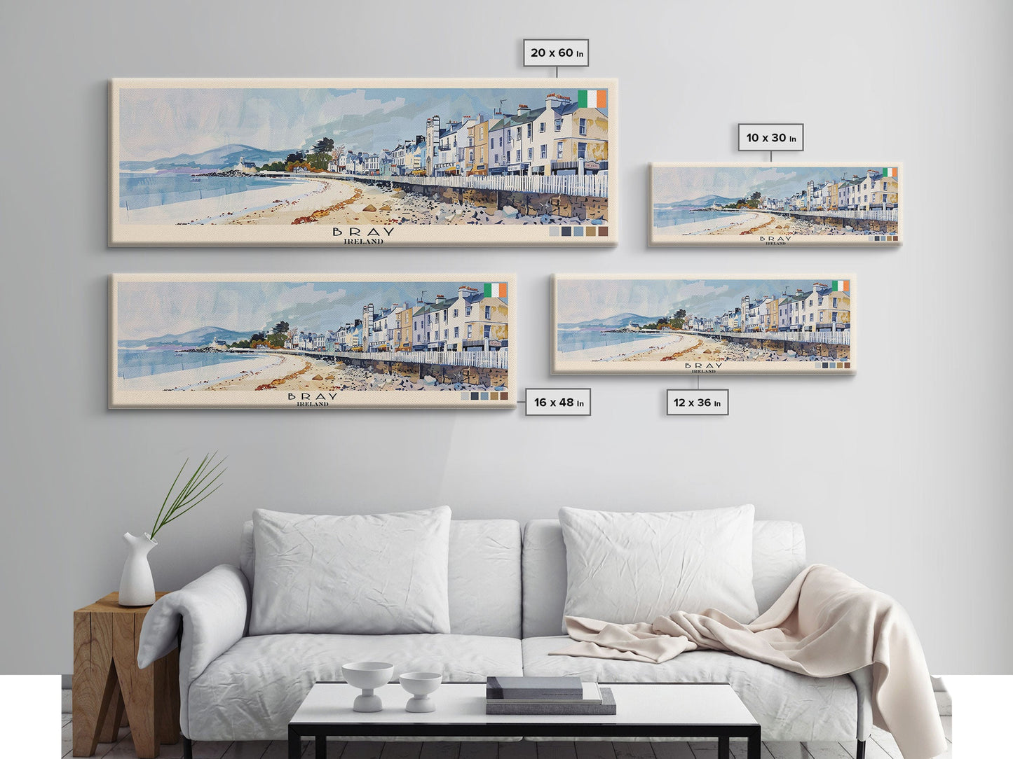 Bray, Ireland Panoramic Canvas Print, Bray, Ireland Painting, Ireland Art, Bray Travel Poster, Travel Art, Guest Room Painting