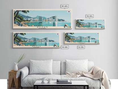 Busan, South Korea Panoramic Canvas Print, Busan, South Korea Painting, South Korea Art, Busan Travel Poster, Travel Art, Guest Room Painting