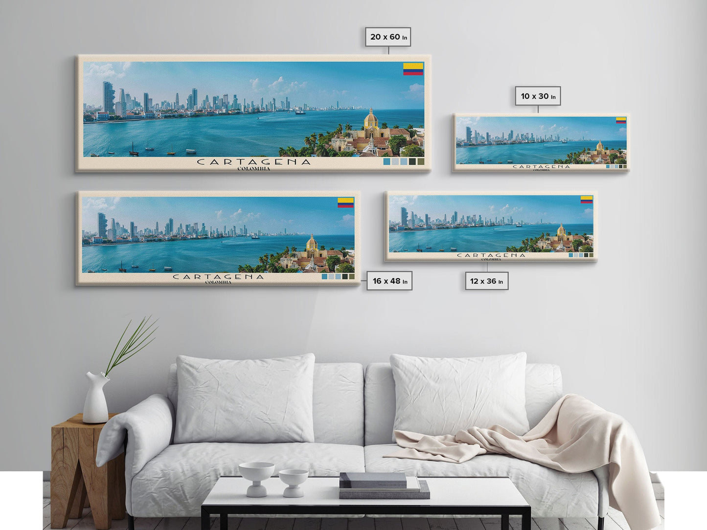 Cartagena, Colombia Panoramic Canvas Print, Cartagena, Colombia Painting, Colombia Art, Cartagena Travel Poster, Travel Art, Housewarming Gift
