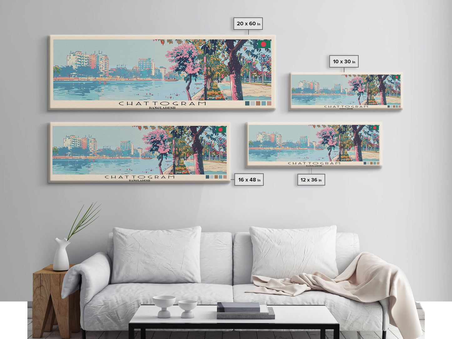 Chattogram, Bangladesh Panoramic Canvas Print, Chattogram, Bangladesh Painting, Bangladesh Art, Chattogram Travel Poster, Travel Art, Guest Room Painting