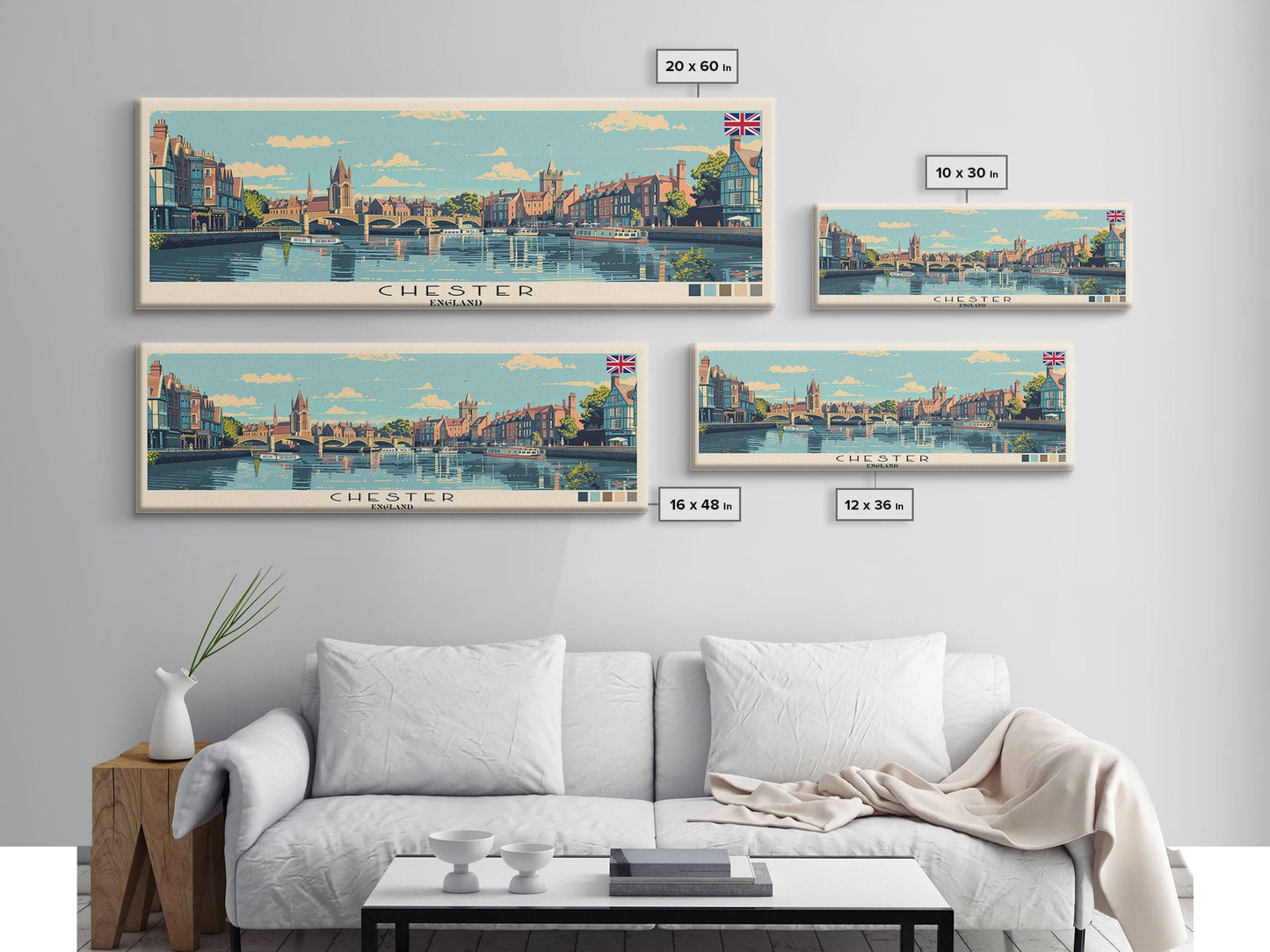 Chester, England Panoramic Canvas Print, Chester, England Painting, England Art, Chester Travel Poster, Travel Art, Living Room Painting