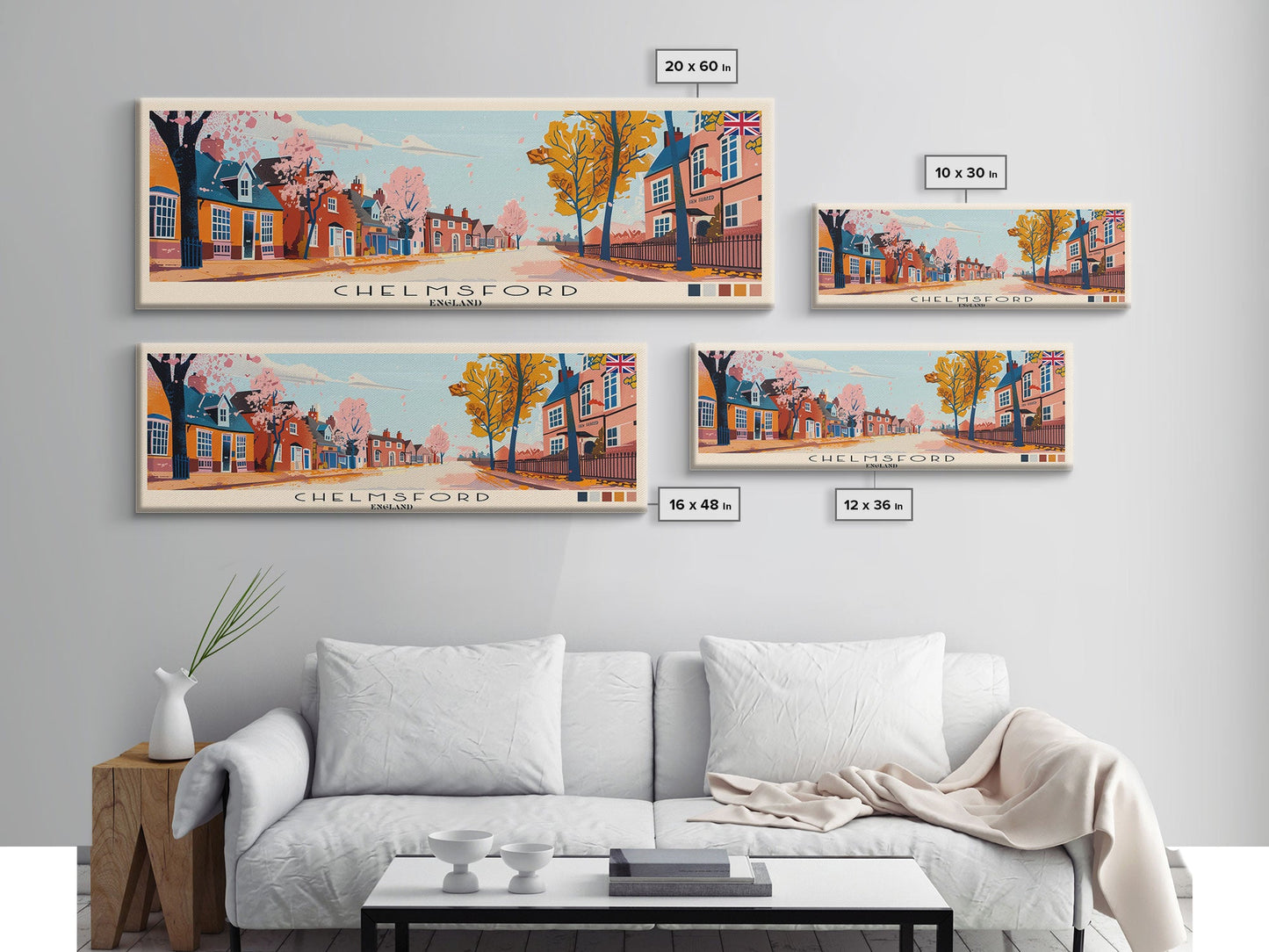 Chelmsford, England Panoramic Canvas Print, Chelmsford, England Painting, England Art, Chelmsford Travel Poster, Travel Art, Guest Room Painting