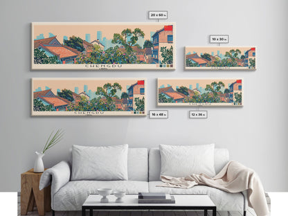 Chengdu, China Panoramic Canvas Print, Chengdu, China Painting, China Art, Chengdu Travel Poster, Travel Art, Vacation Gift