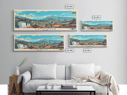 Latacunga, Ecuador Panoramic Canvas Print, Latacunga, Ecuador Painting, Ecuador Art, Latacunga Travel Poster, Travel Art, Housewarming Gift