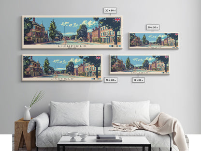 Lichfield, England Panoramic Canvas Print, Lichfield, England Painting, England Art, Lichfield Travel Poster, Travel Art, Housewarming Gift