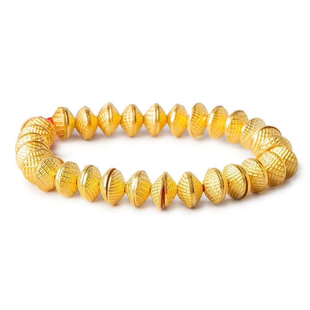 3x10mm 22kt Gold Plated Copper Bead Cap Mesh Design 8 inch 58 pieces