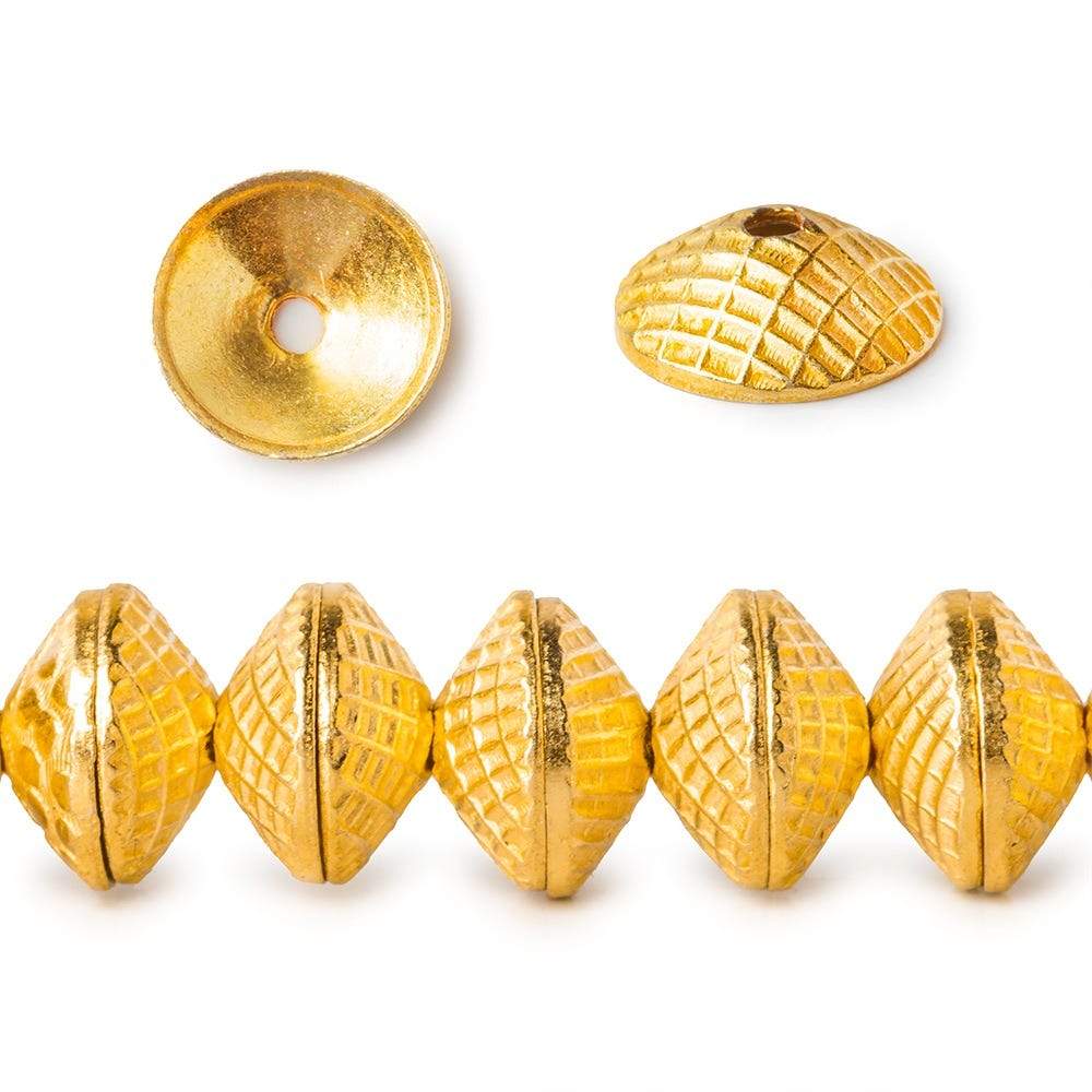 3x10mm 22kt Gold Plated Copper Bead Cap Mesh Design 8 inch 58 pieces