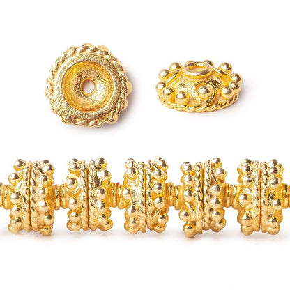 3x10mm 22kt Gold Plated Copper Bead Cap with Bali Granulated Design 8 inch 58 pieces
