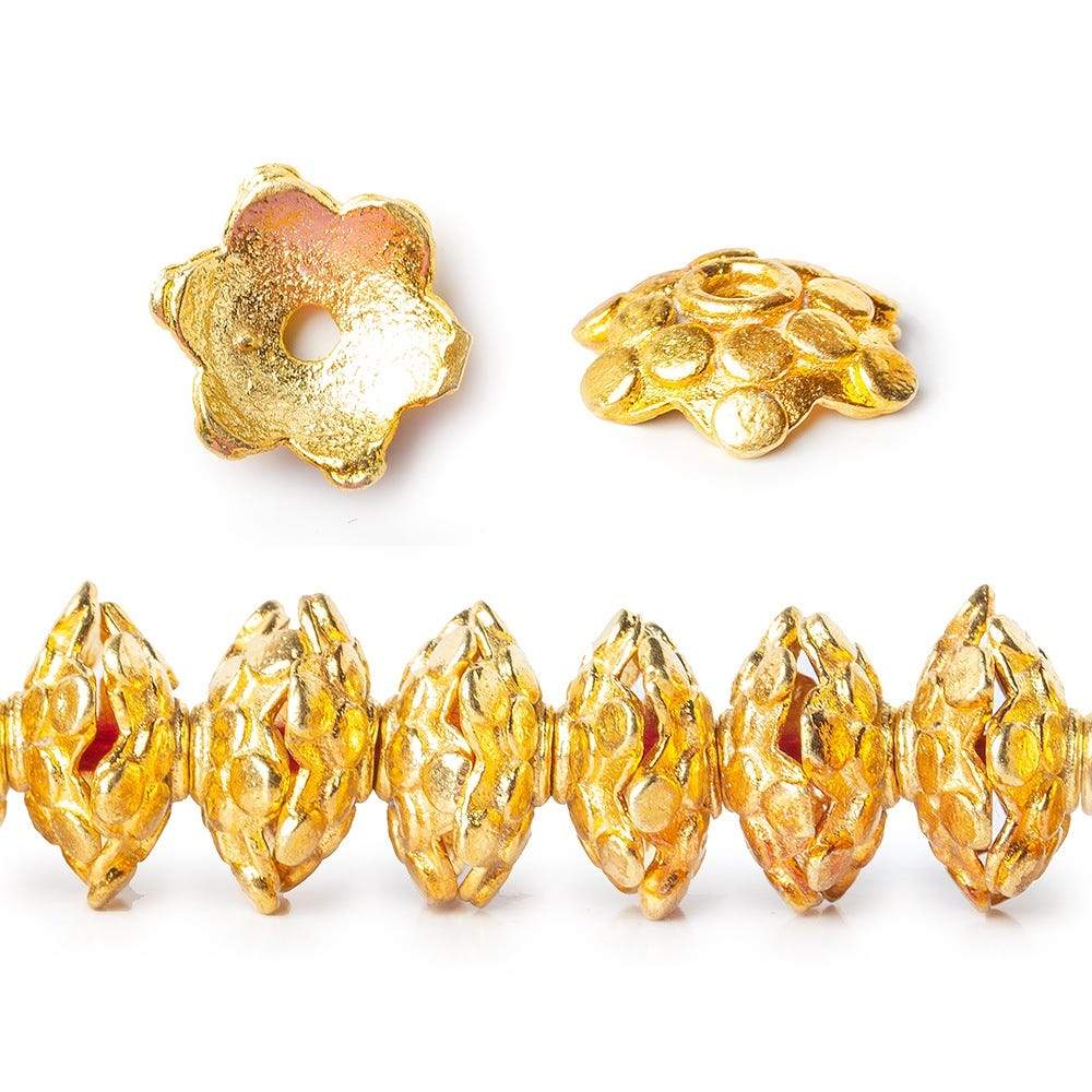 3x11mm 22kt Gold Plated Copper Polka Dots On Snowflake Bead Cap 8 inch 64 beads