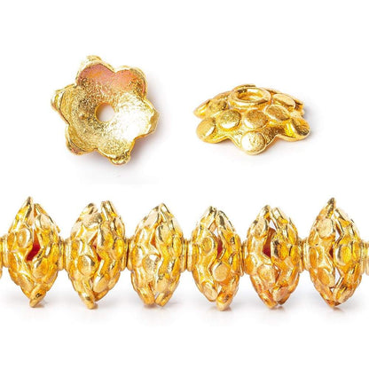 3x11mm 22kt Gold Plated Copper Polka Dots On Snowflake Bead Cap 8 inch 64 beads