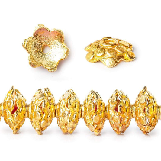 3x11mm 22kt Gold Plated Copper Polka Dots On Snowflake Bead Cap 8 inch 64 beads