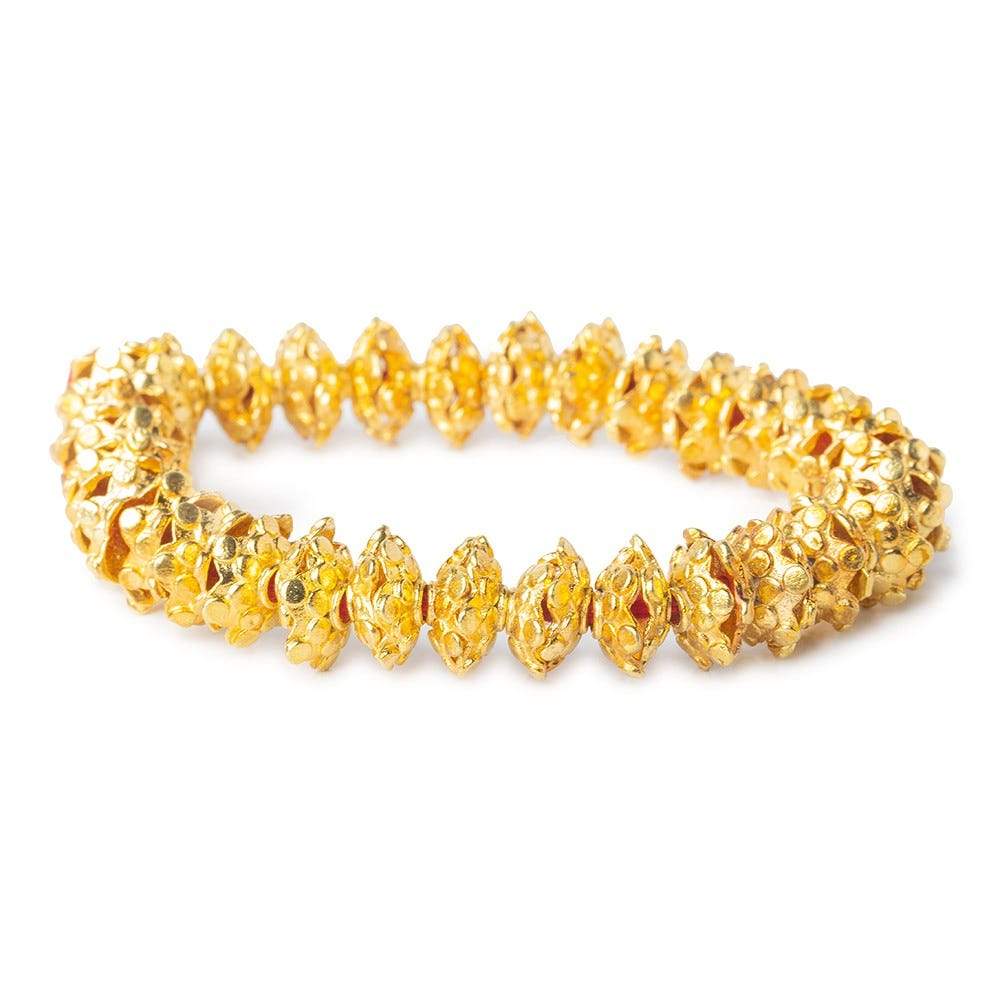 3x11mm 22kt Gold Plated Copper Polka Dots On Snowflake Bead Cap 8 inch 64 beads