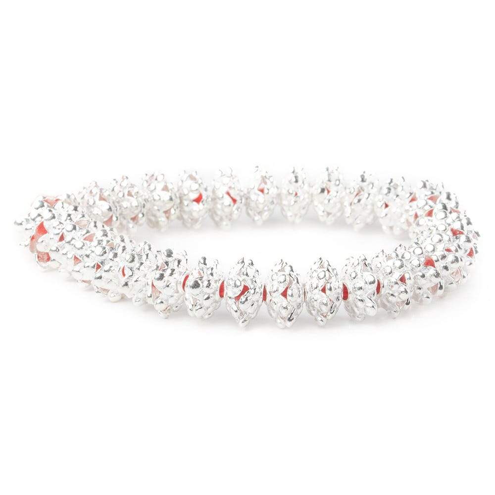 3x11mm Sterling Silver Plated Copper Polka Dots On Snowflake Bead Cap 8 inch 64 beads