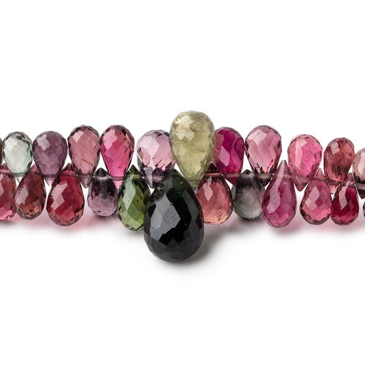 3x1.5-11.5x7mm Multi Color Tourmaline Faceted Tear Drops 17.5 inch 251 Beads AAA