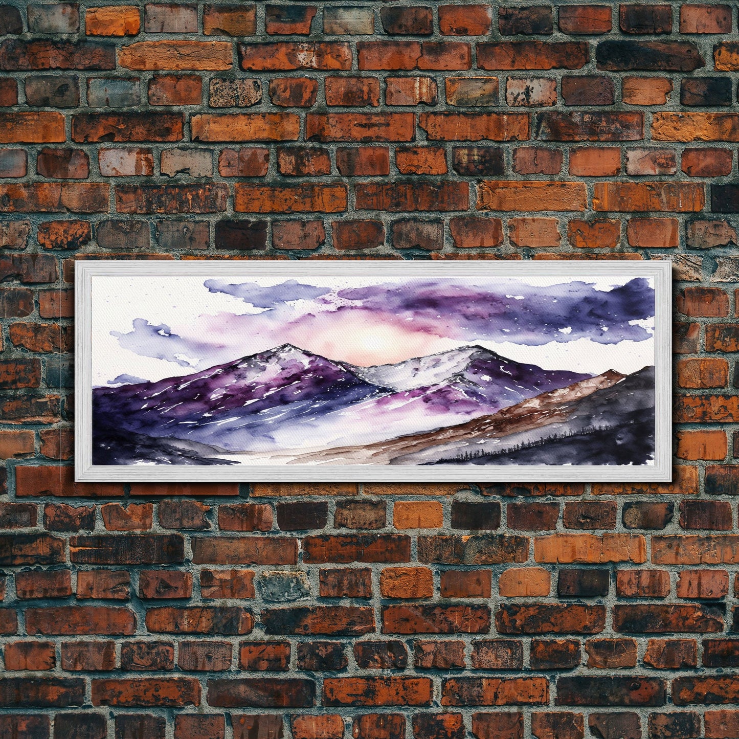 Framed Canvas Print of Majestic Mountain Landscape | Vibrant Hues | Watercolor Painting | Ready-to-Hang | Home Decor