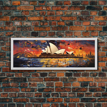 Abstract Painting of the Sydney Opera House, Framed Canvas Print, Van Gogh Inspired Australia Art, Paint of Sydney