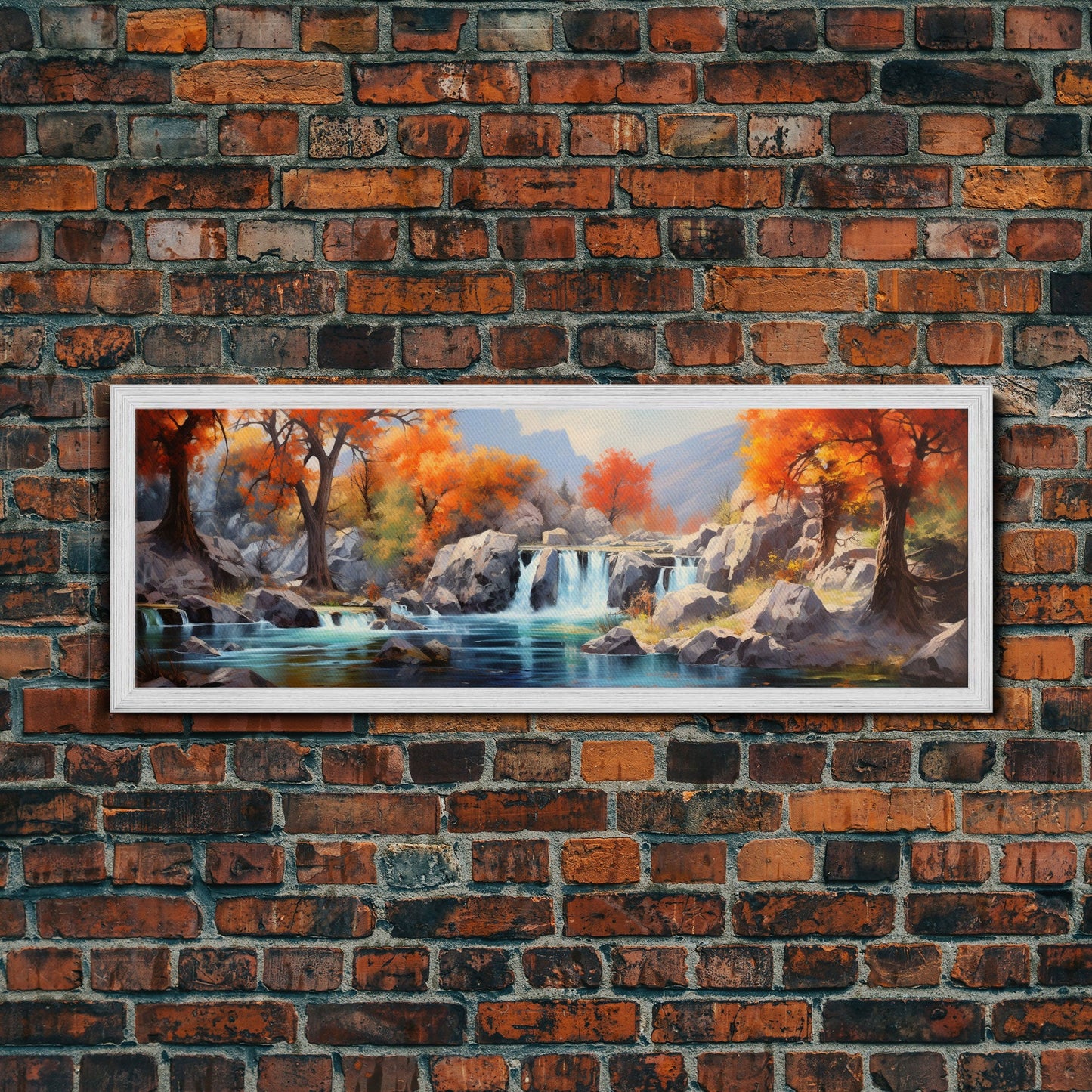 Beautiful Fall Centerpiece Wall Art, Framed Canvas Print, Autumn Landscape Watercolor Painting, Minimalist Boho Style Wall Art, Minimalist