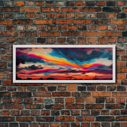 Beautiful Panoramic Watercolor Sunset, Extra Large Wall Art, Framed Panoramic Canvas Print, Framed Wall Art