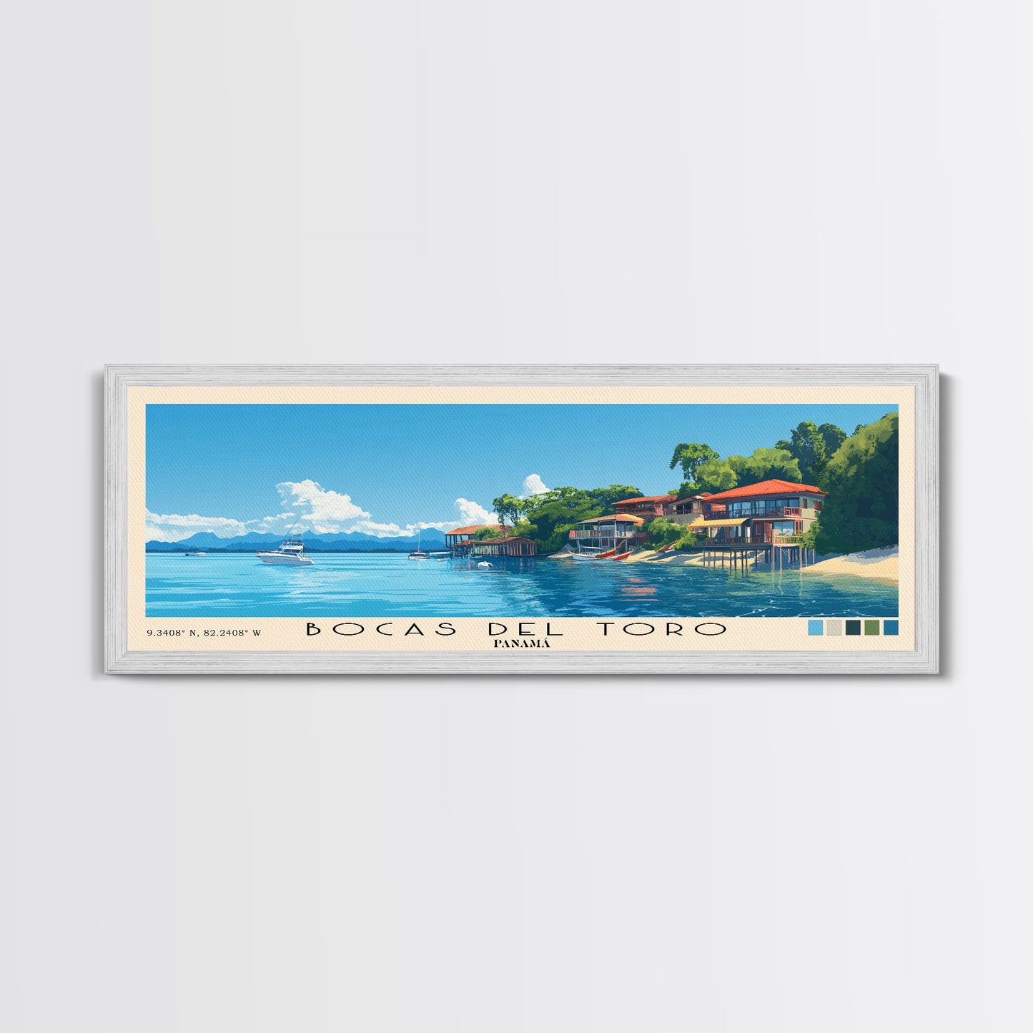 Bocas del Toro , Panamá Panoramic Beach Print, Vacation Gift, Panamá Wall Art, Beach Painting, Beach Decor, Beach Painting