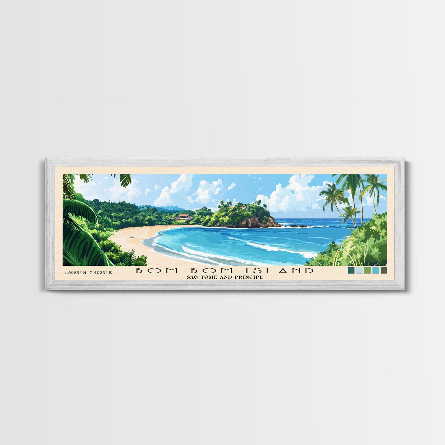 Bom Bom Island, São Tomé and Príncipe Panoramic Print, Vacation Gift, São Tomé and Príncipe Wall Art, Beach Painting, Beach Decor, Large Wall Art, Wood Frame Art