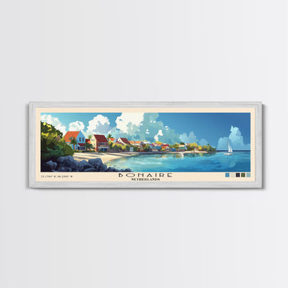 Bonaire, Netherlands Panoramic Beach Print, Vacation Gift, Netherlands Wall Art, Framed Canvas Print, Framed Beach Painting