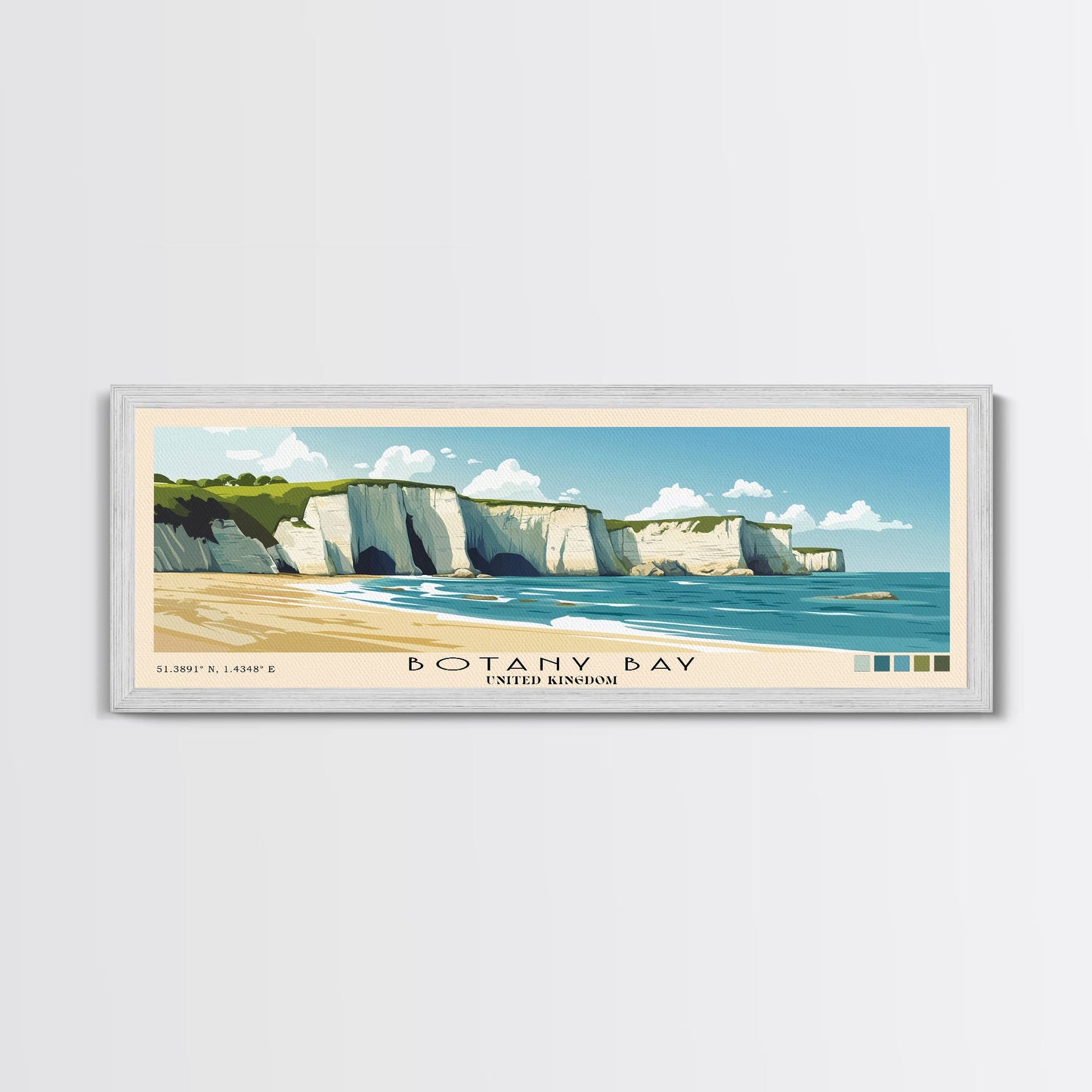 Botany Bay, United Kingdom Panoramic Print, Vacation Gift, United Kingdom Wall Art, Beach Painting, Beach Decor, Beach Or Lakehouse Art