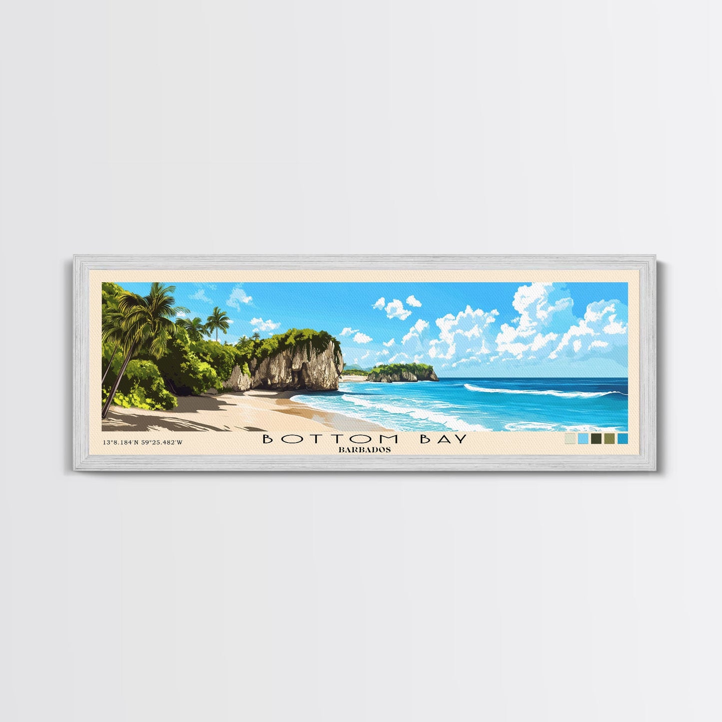 Bottom Bay, Barbados Panoramic Print, Vacation Gift, Barbados Wall Art, Beach Painting, Beach Decor, Large Wall Art, Wood Frame Art