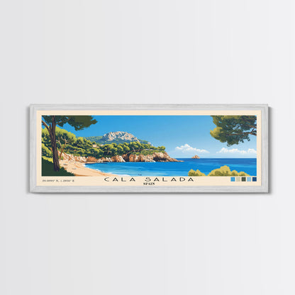 Cala Salada, Spain Panoramic Beach Print, Vacation Gift, Spain Wall Art, Beach Painting, Beach Decor, Beach Painting